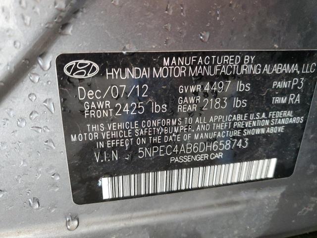 2013 Hyundai Sonata Se VIN: 5NPEC4AB6DH658743 Lot: 58328174
