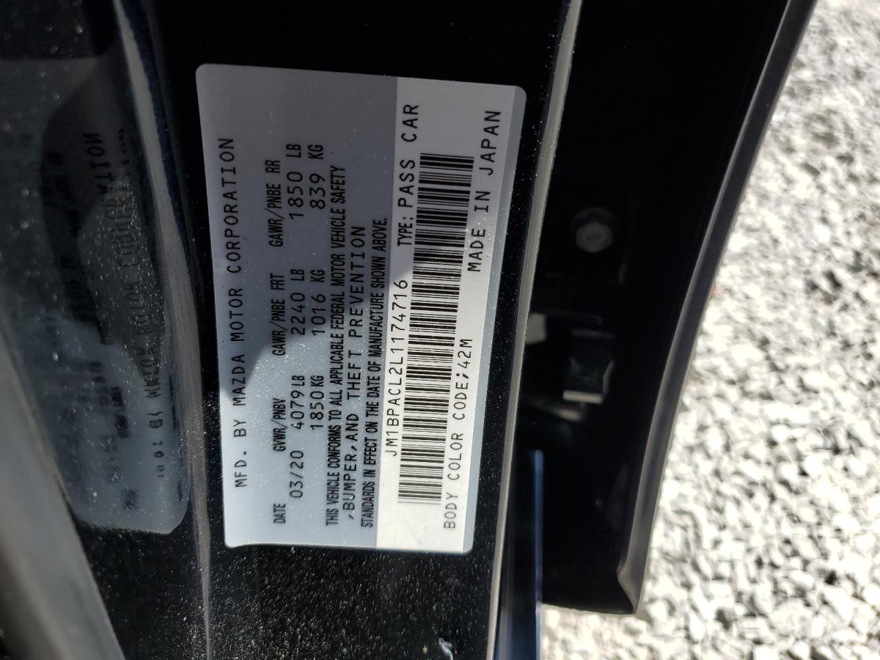 JM1BPACL2L1174716 2020 Mazda 3 Select