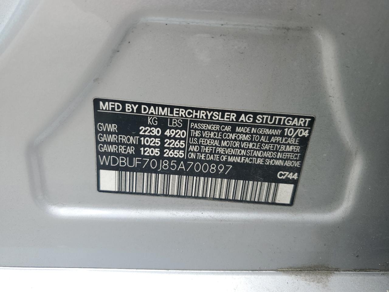 WDBUF70J85A700897 2005 Mercedes-Benz E 500