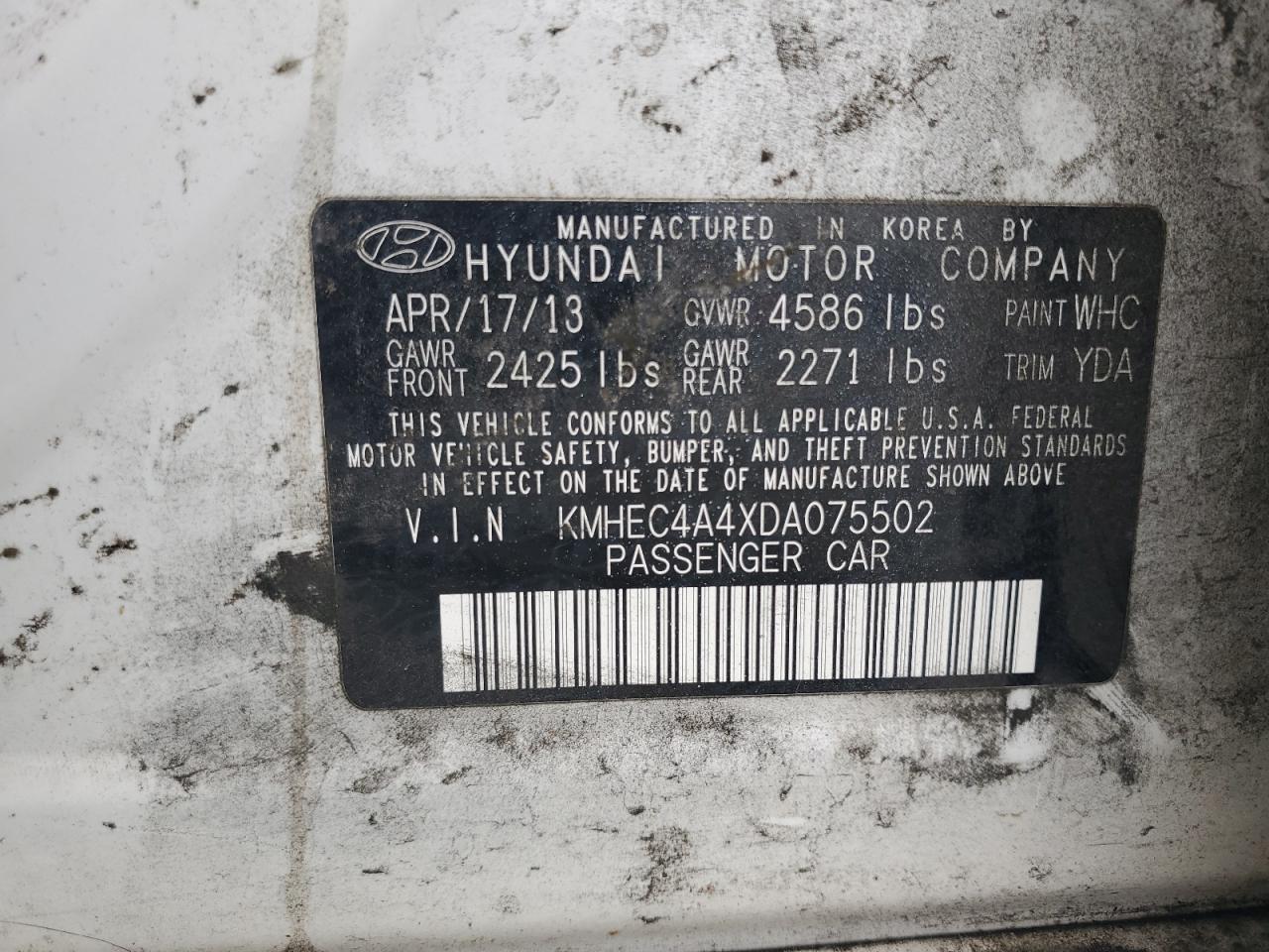 KMHEC4A4XDA075502 2013 Hyundai Sonata Hybrid