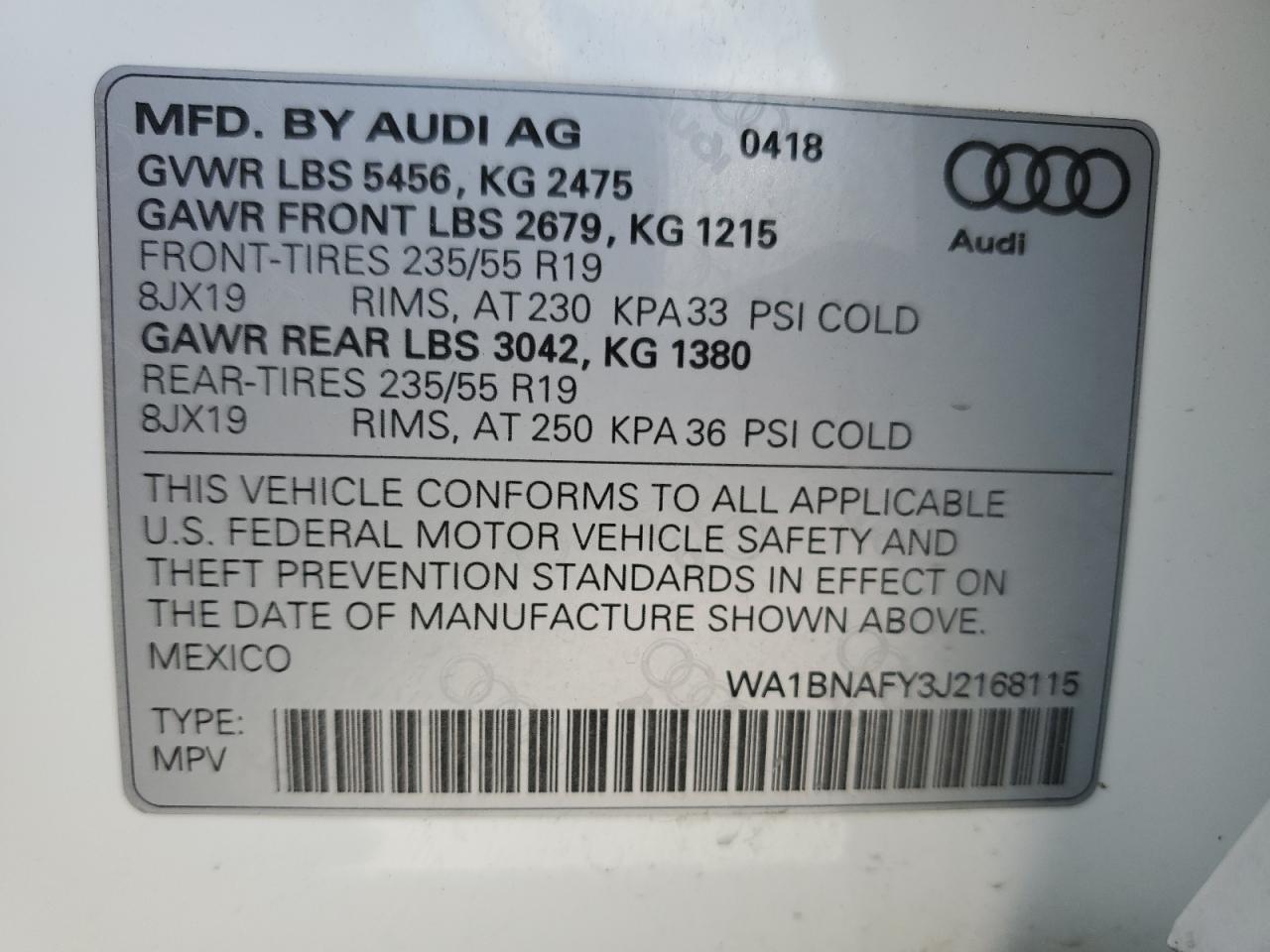 WA1BNAFY3J2168115 2018 Audi Q5 Premium Plus