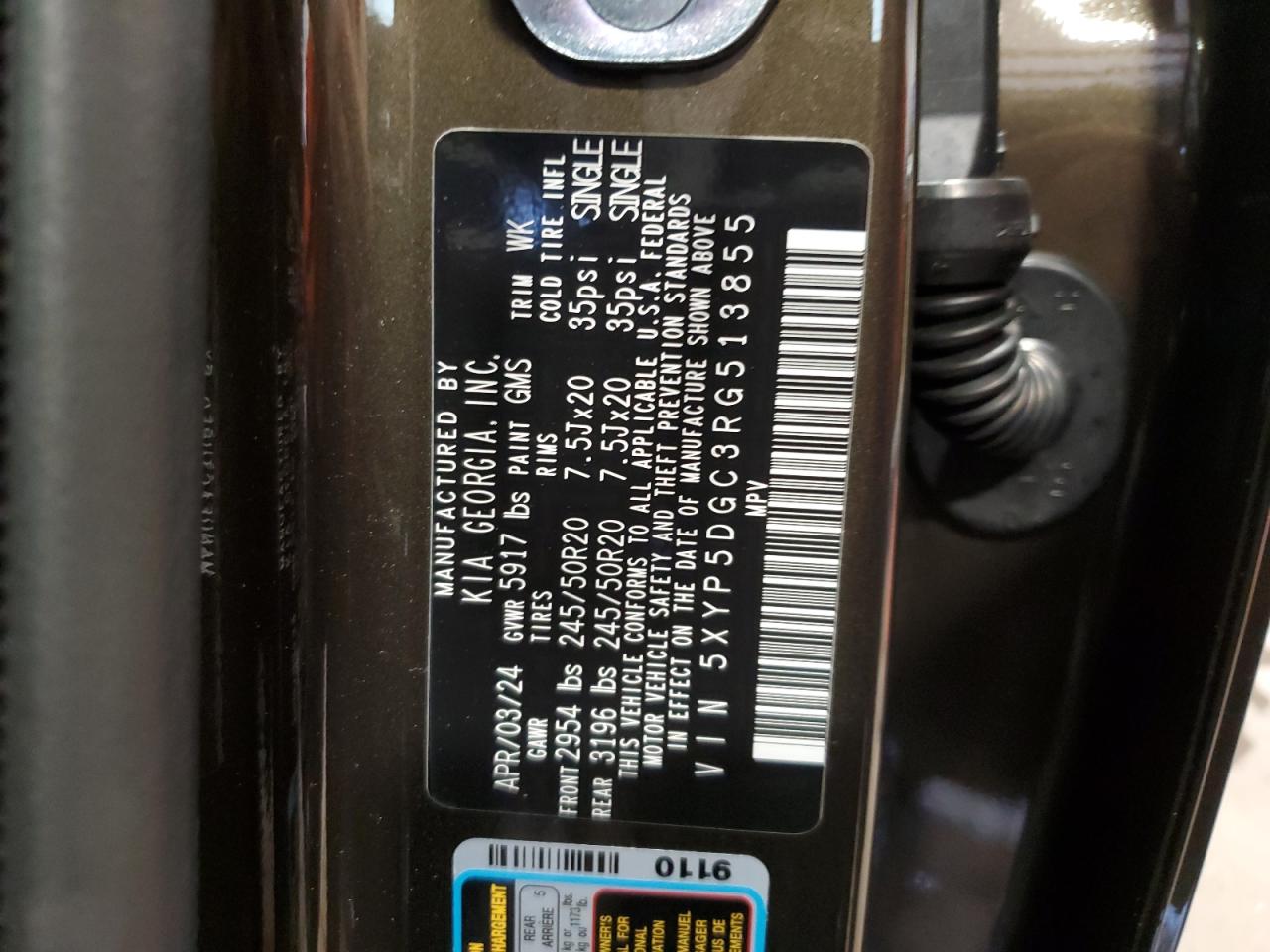 5XYP5DGC3RG513855 2024 Kia Telluride Sx