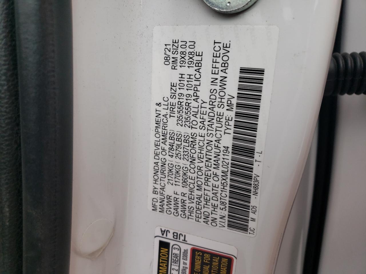 5J8TC1H5XML021194 2021 Acura Rdx Technology