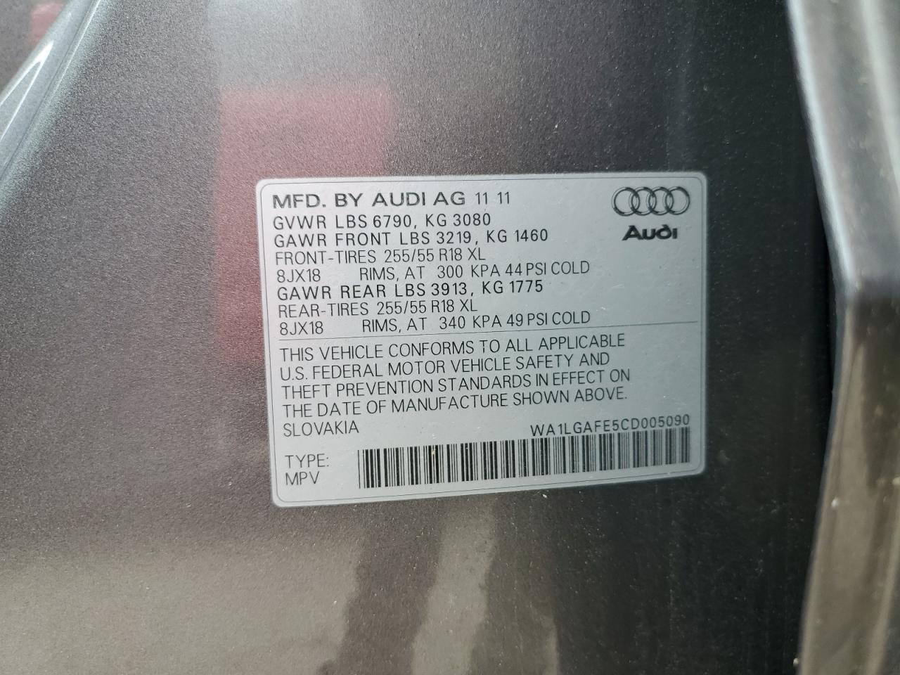 WA1LGAFE5CD005090 2012 Audi Q7 Premium Plus