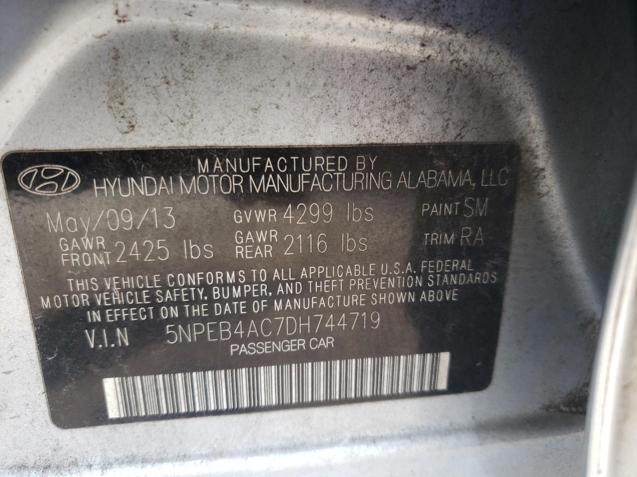 5NPEB4AC7DH744719 2013 Hyundai Sonata Gls