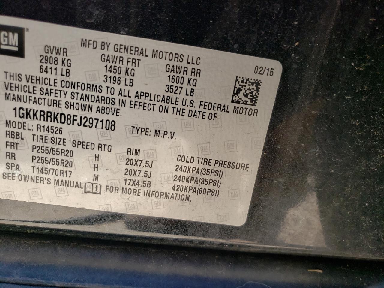 1GKKRRKD8FJ297108 2015 GMC Acadia Slt-1