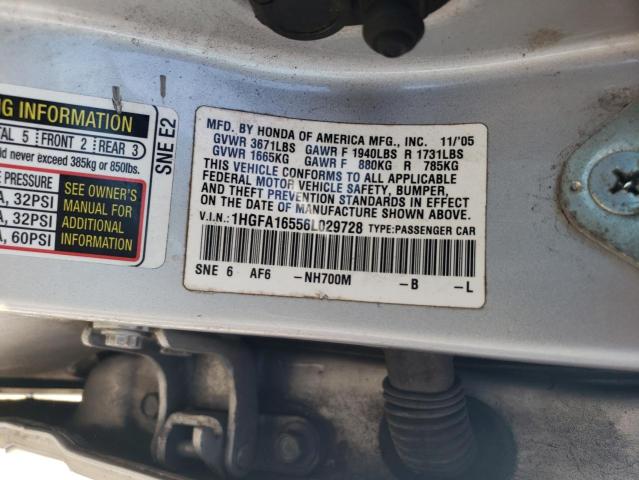 1HGFA16556L029728 2006 Honda Civic Lx