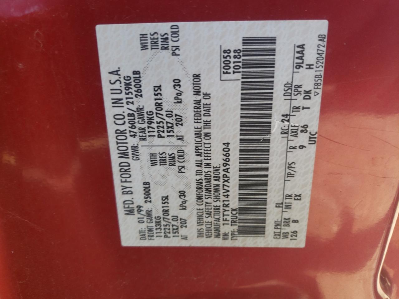 1FTYR14V7XPA96604 1999 Ford Ranger Super Cab