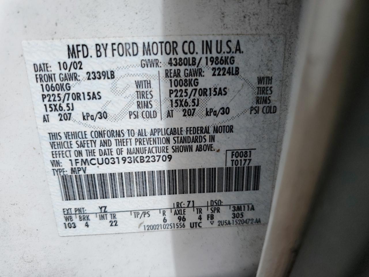 1FMCU03193KB23709 2003 Ford Escape Xlt
