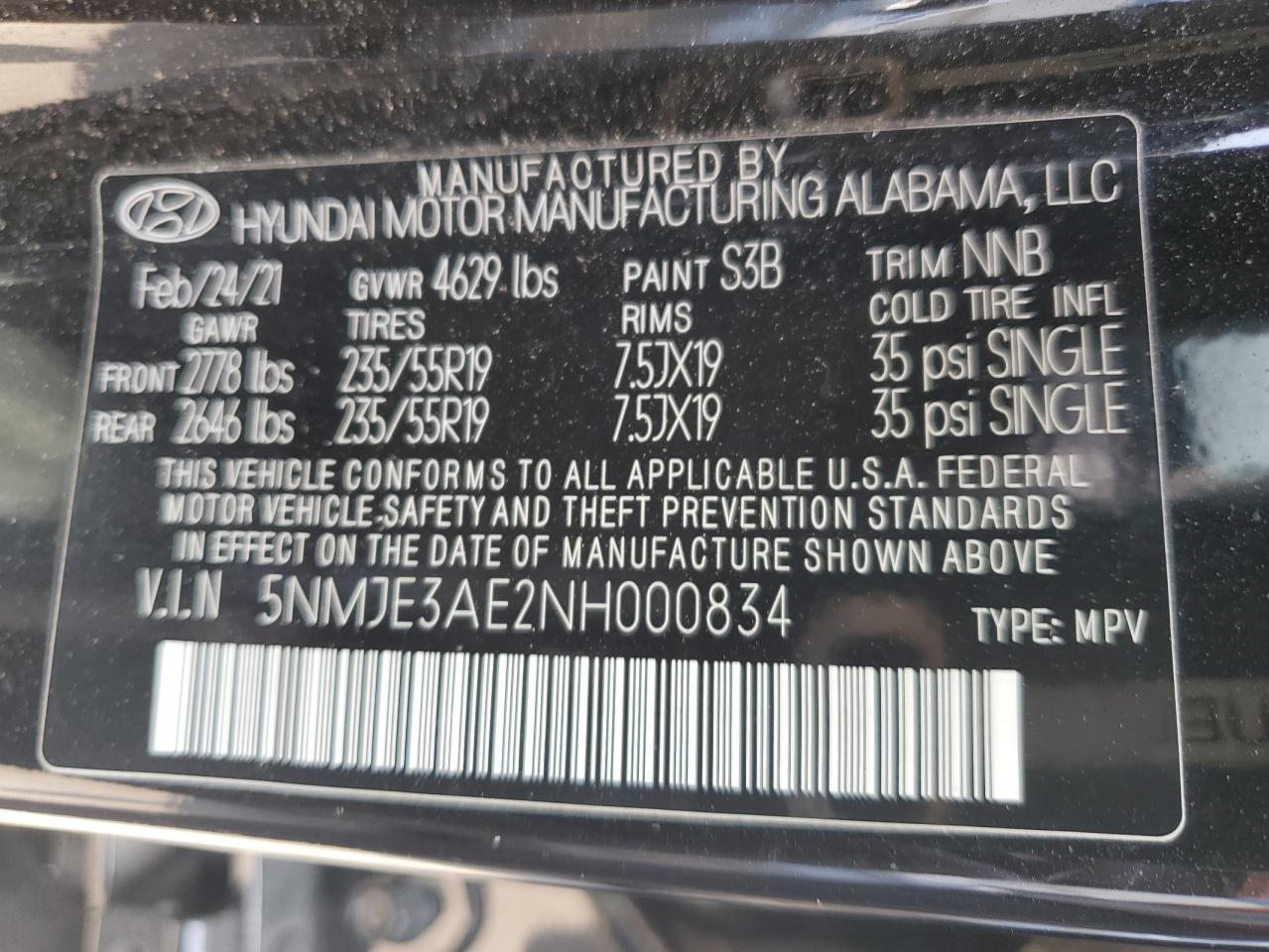 5NMJE3AE2NH000834 2022 Hyundai Tucson Limited