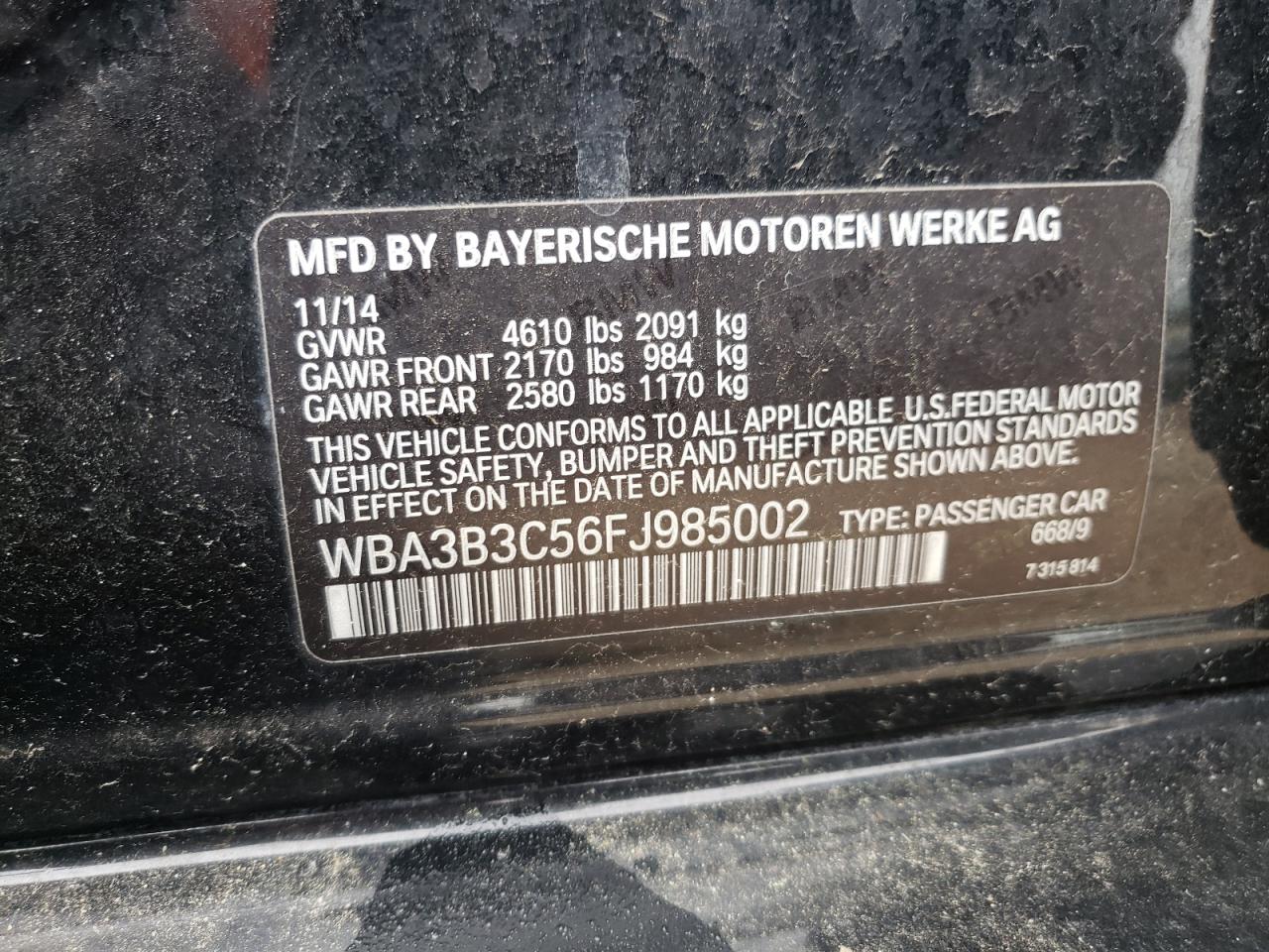 WBA3B3C56FJ985002 2015 BMW 328 Xi
