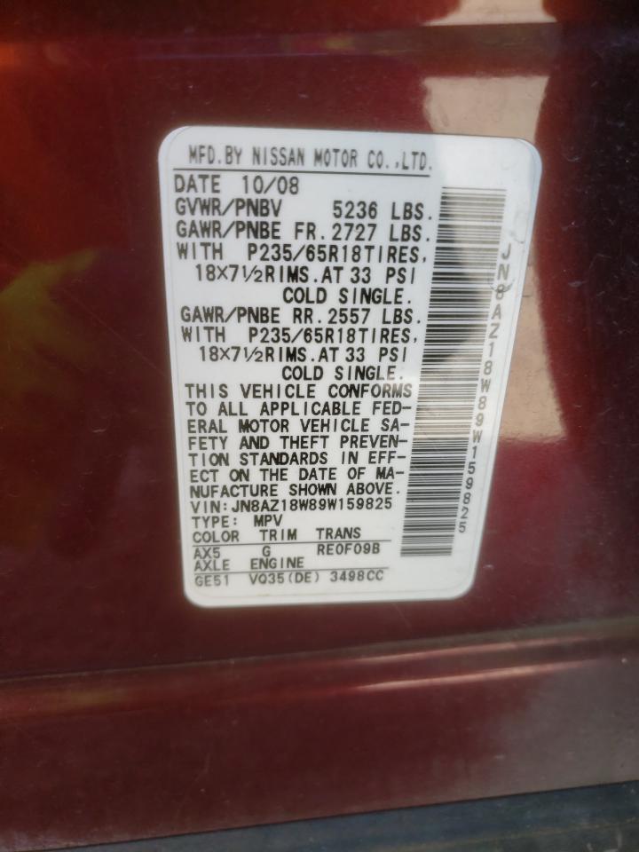 JN8AZ18W89W159825 2009 Nissan Murano S