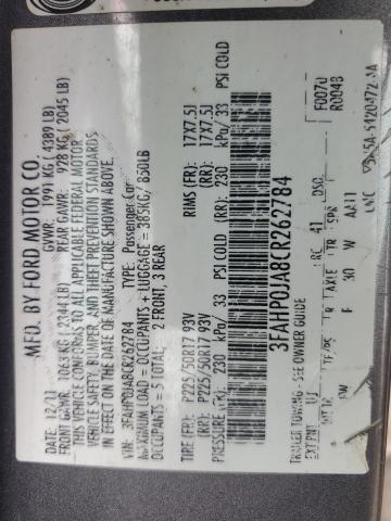 2012 Ford Fusion Sel VIN: 3FAHP0JA8CR262784 Lot: 57737804