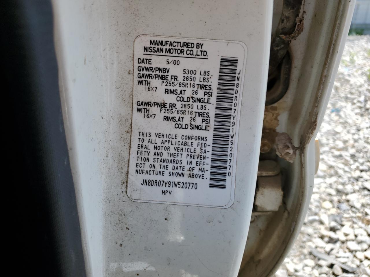 JN8DR07Y91W520770 2001 Nissan Pathfinder Le