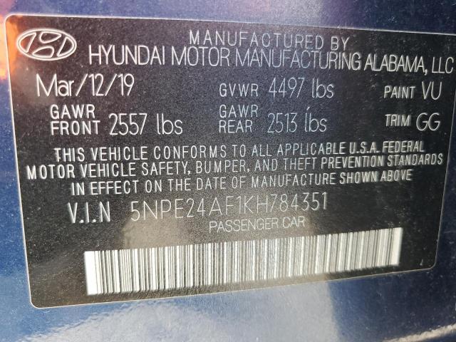 5NPE24AF1KH784351 2019 HYUNDAI SONATA - Image 12