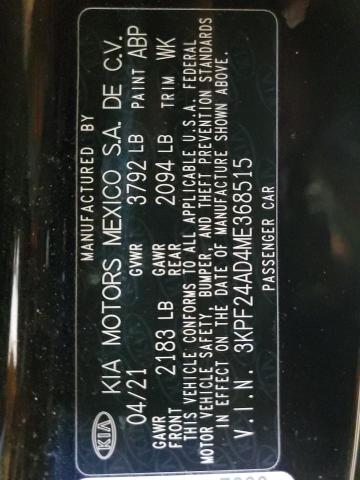 2021 Kia Forte Fe VIN: 3KPF24AD4ME368515 Lot: 60313524
