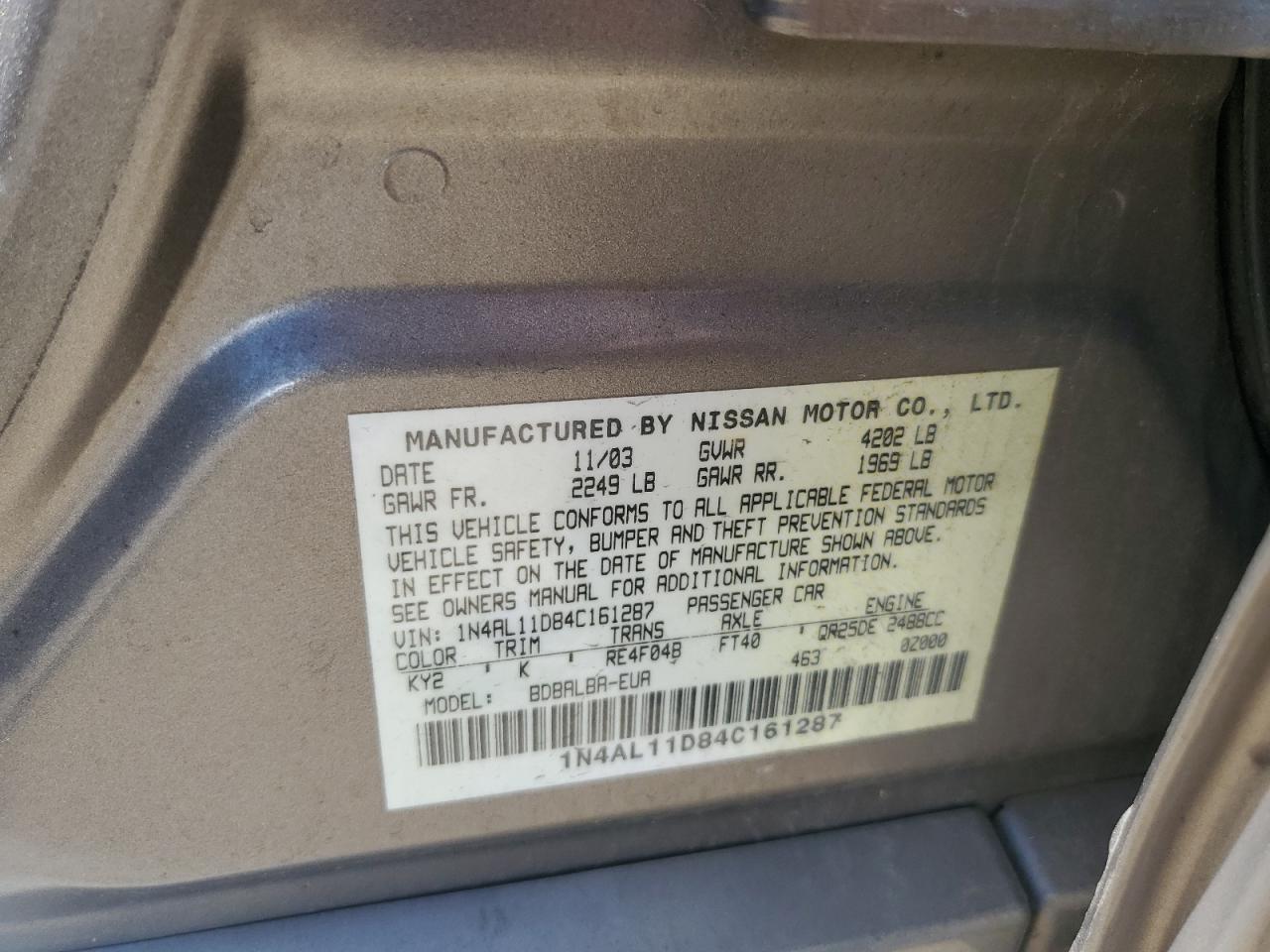 1N4AL11D84C161287 2004 Nissan Altima Base