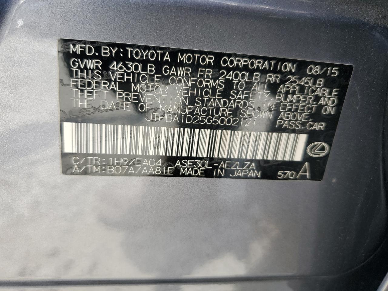 JTHBA1D25G5002121 2016 Lexus Is 200T