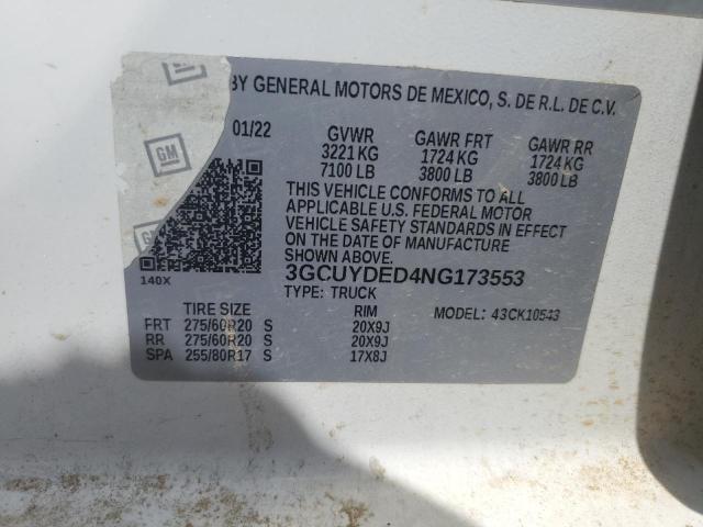 2022 Chevrolet Silverado Ltd K1500 Lt VIN: 3GCUYDED4NG173553 Lot: 61134754