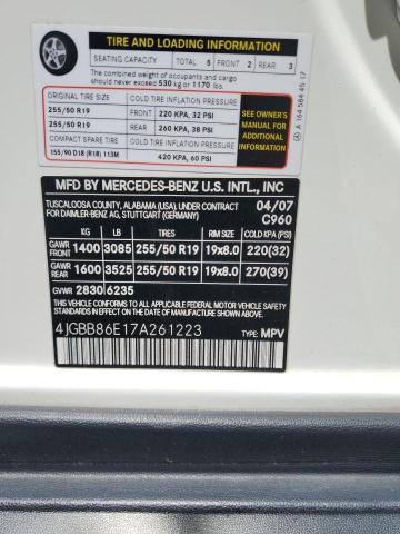 2007 Mercedes-Benz Ml 350 VIN: 4JGBB86E17A261223 Lot: 60273434