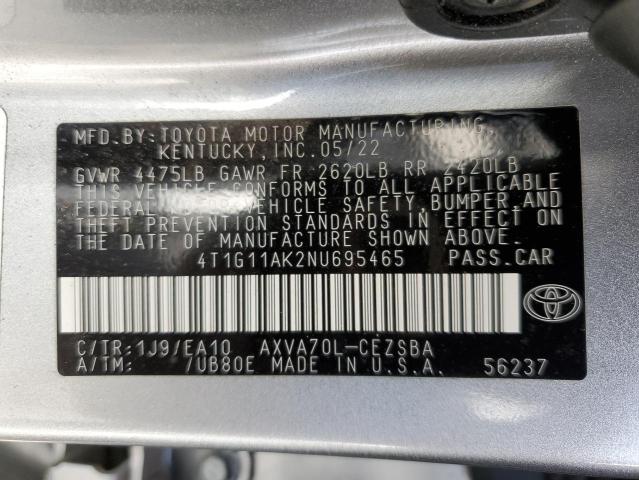 VIN 4T1G11AK2NU695465 2022 Toyota Camry, SE no.12