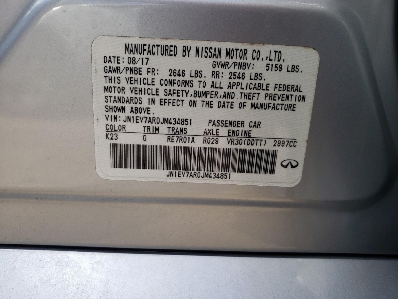 JN1EV7AR0JM434851 2018 Infiniti Q50 Luxe