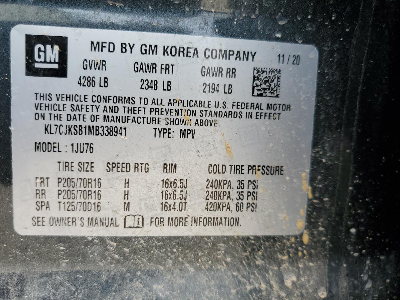 KL7CJKSB1MB338941 2021 Chevrolet Trax Ls