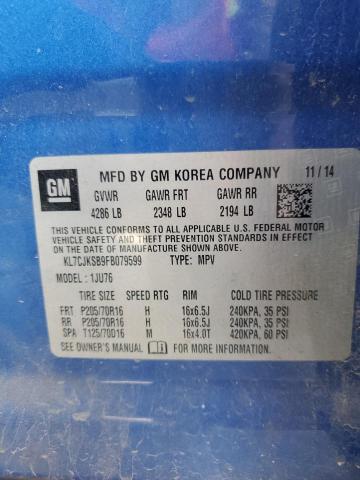 2015 Chevrolet Trax Ls VIN: KL7CJKSB9FB079599 Lot: 60157894