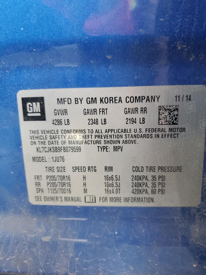 KL7CJKSB9FB079599 2015 Chevrolet Trax Ls