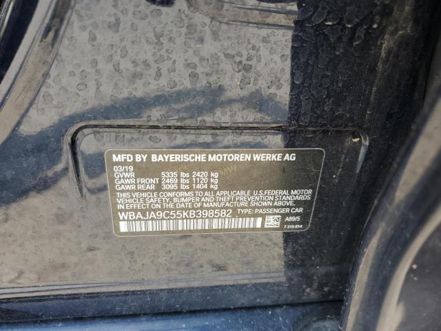 2019 BMW 530E VIN: WBAJA9C55KB398582 Lot: 59177184