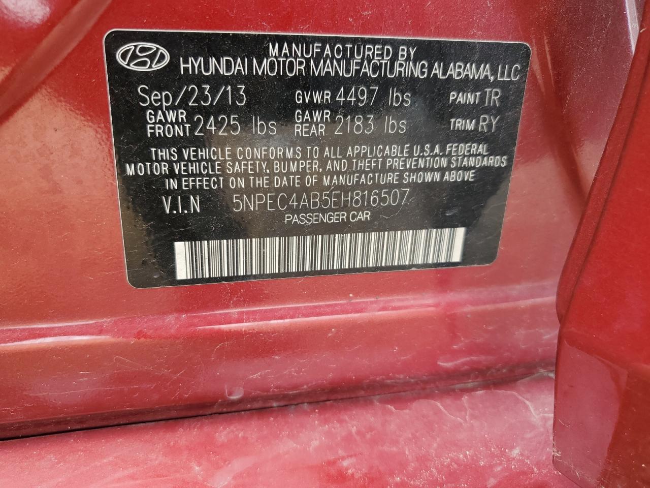 5NPEC4AB5EH816507 2014 Hyundai Sonata Se