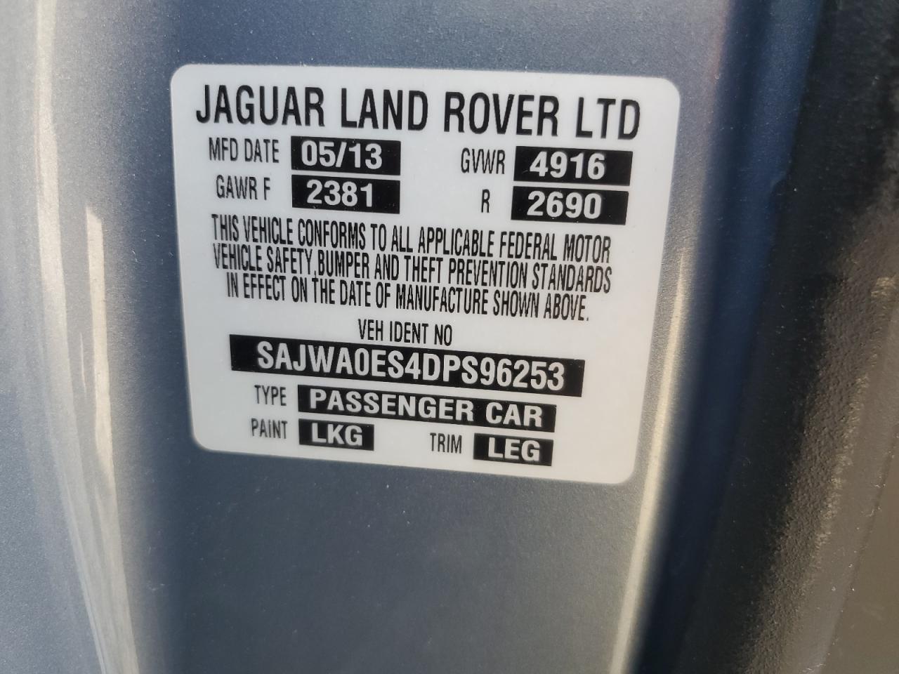 SAJWA0ES4DPS96253 2013 Jaguar Xf