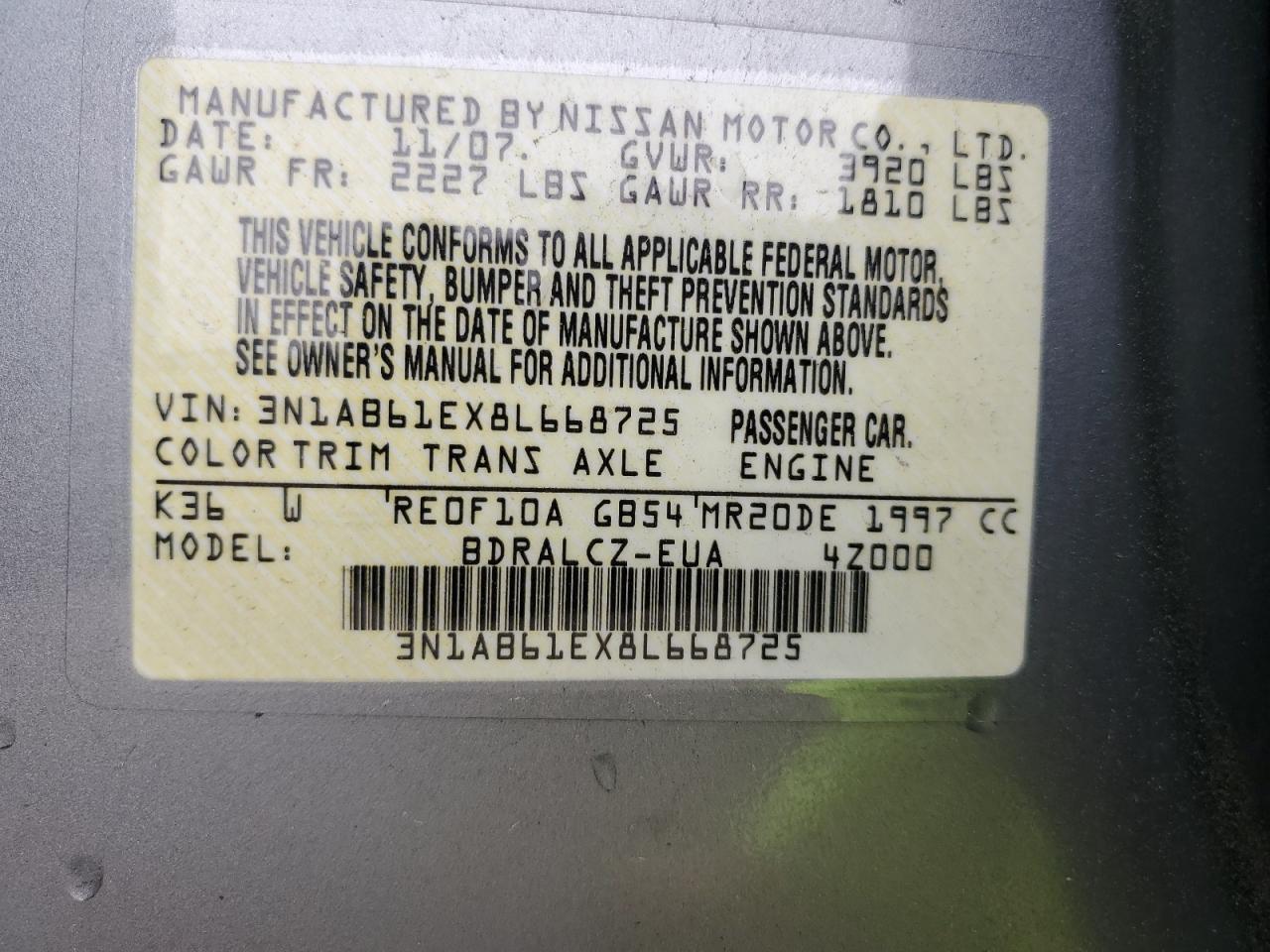 3N1AB61EX8L668725 2008 Nissan Sentra 2.0