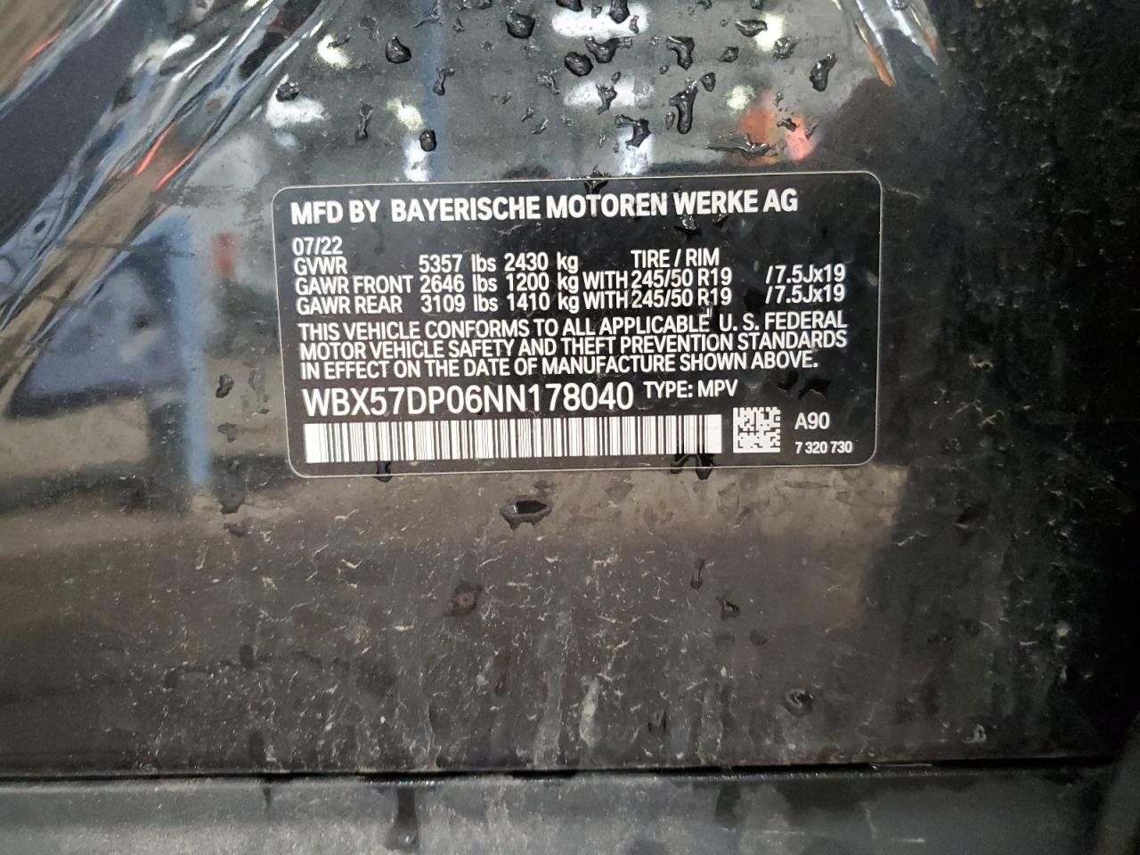 WBX57DP06NN178040 2022 BMW X3 xDrive30I