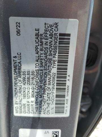 2022 Honda Accord Lx VIN: 1HGCV1F19NA059622 Lot: 58267474