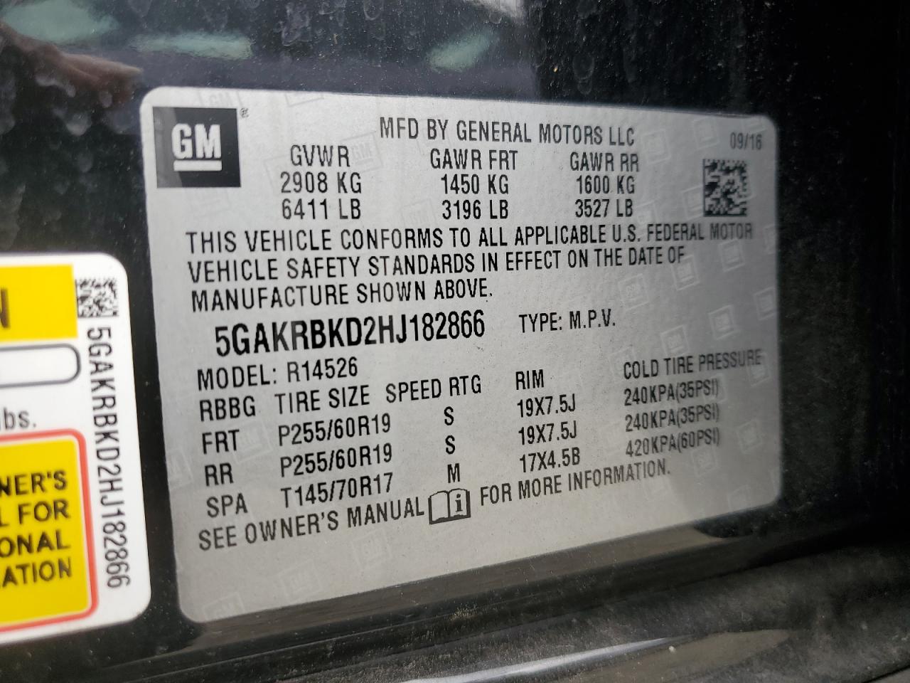 5GAKRBKD2HJ182866 2017 Buick Enclave