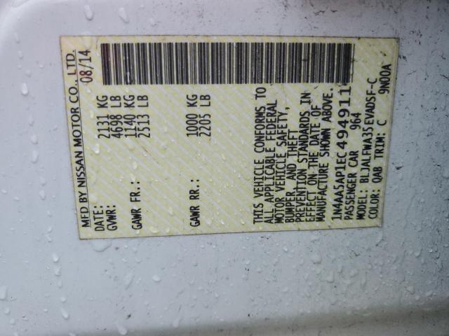 2014 Nissan Maxima S VIN: 1N4AA5AP1EC494911 Lot: 58932304