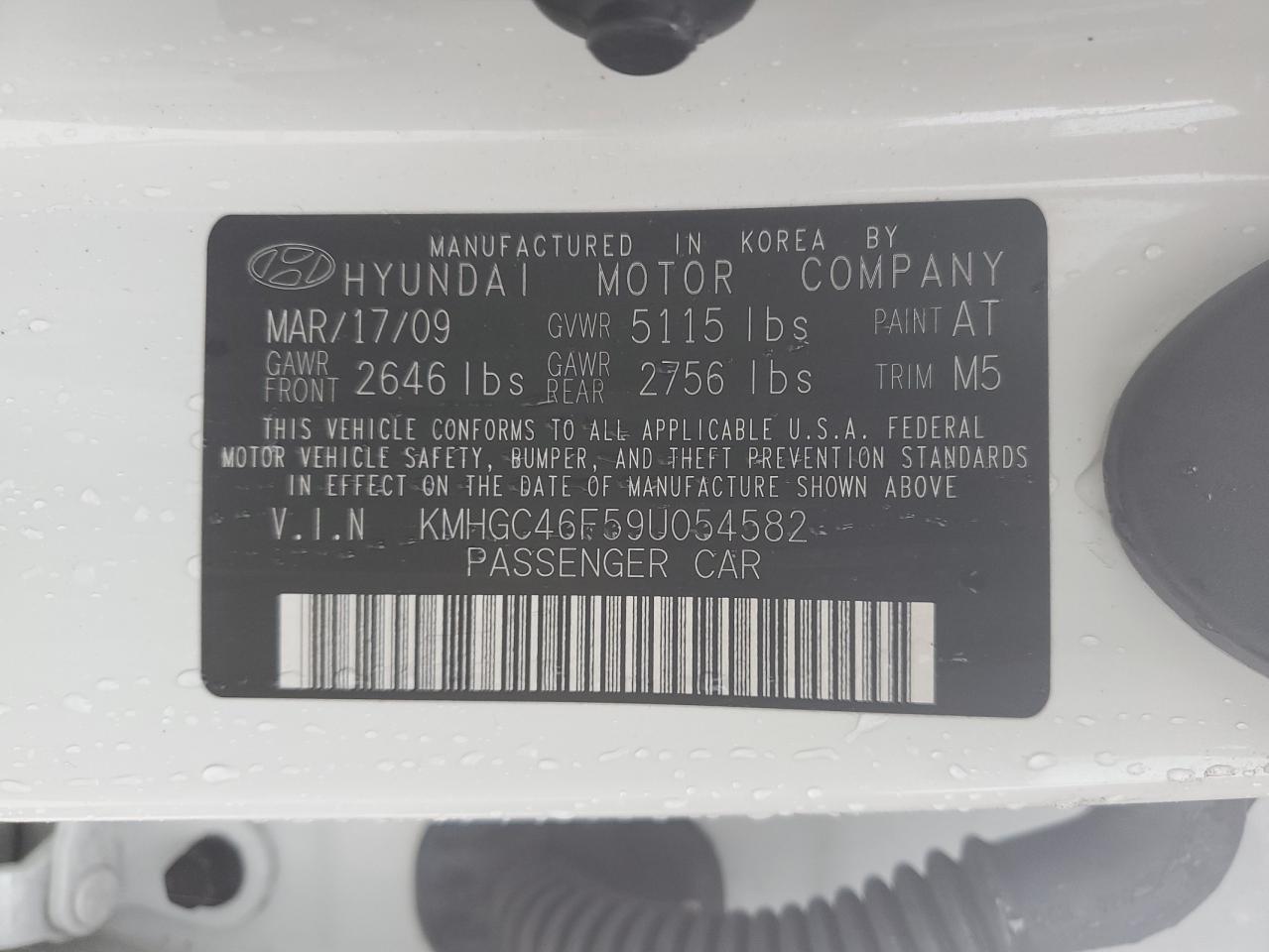 KMHGC46F59U054582 2009 Hyundai Genesis 4.6L