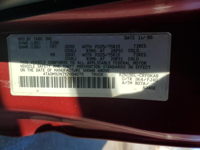 2000 Toyota Tacoma Xtracab Prerunner VIN: 4TASM92N7YZ604075 Lot: 60265274