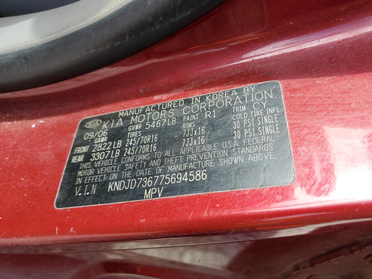 KNDJD736775694586 2007 Kia Sorento Ex