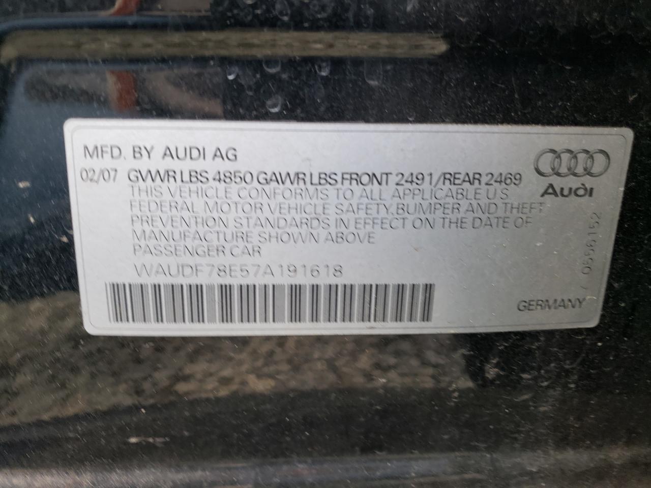 WAUDF78E57A191618 2007 Audi A4 2.0T Quattro