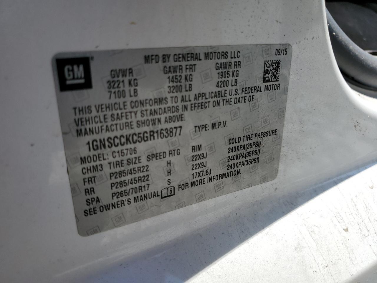 1GNSCCKC5GR163877 2016 Chevrolet Tahoe C1500 Ltz