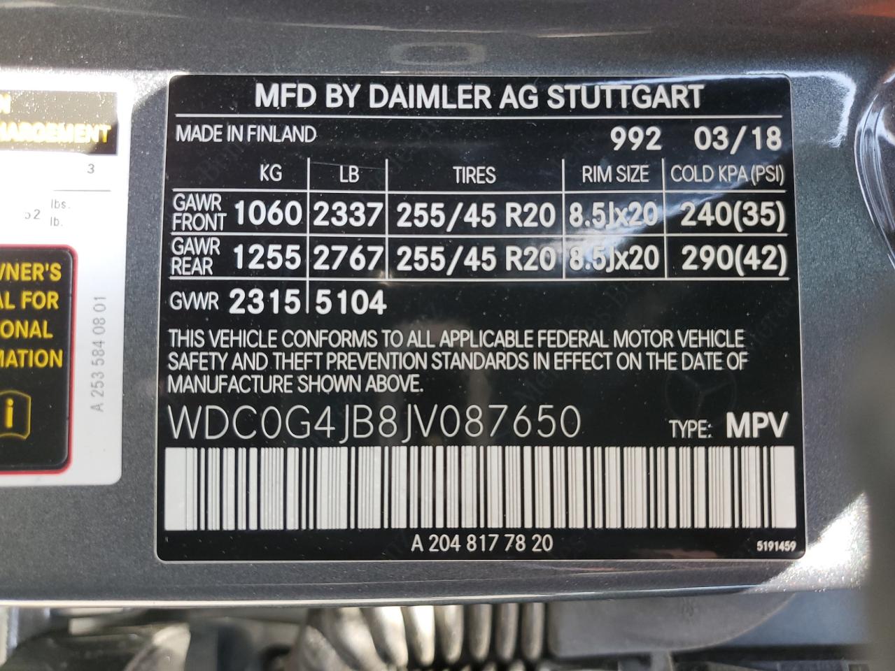 WDC0G4JB8JV087650 2018 Mercedes-Benz Glc 300