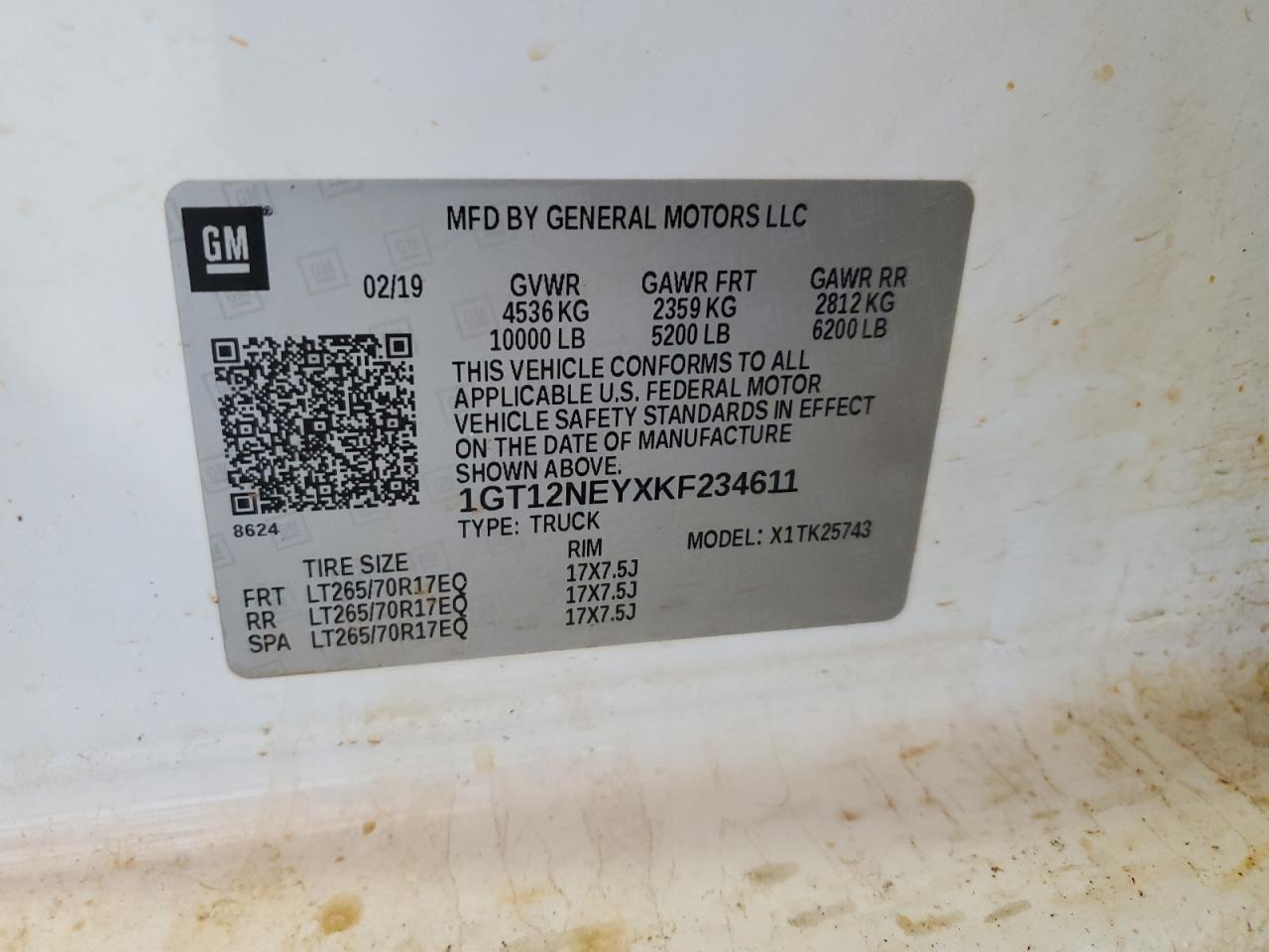 1GT12NEYXKF234611 2019 GMC Sierra K2500 Heavy Duty