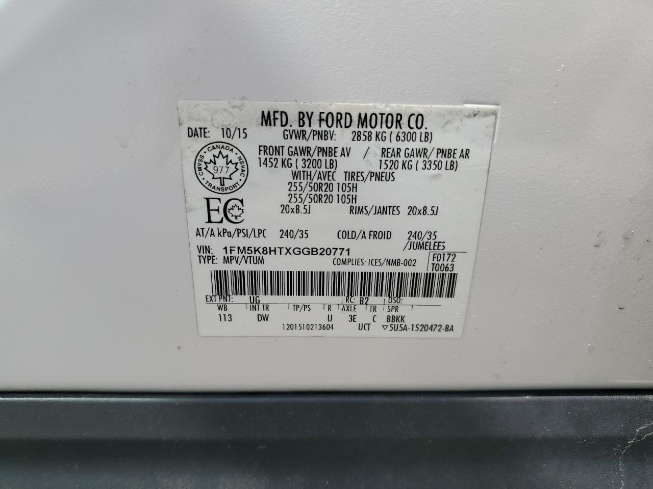 1FM5K8HTXGGB20771 2016 Ford Explorer Platinum