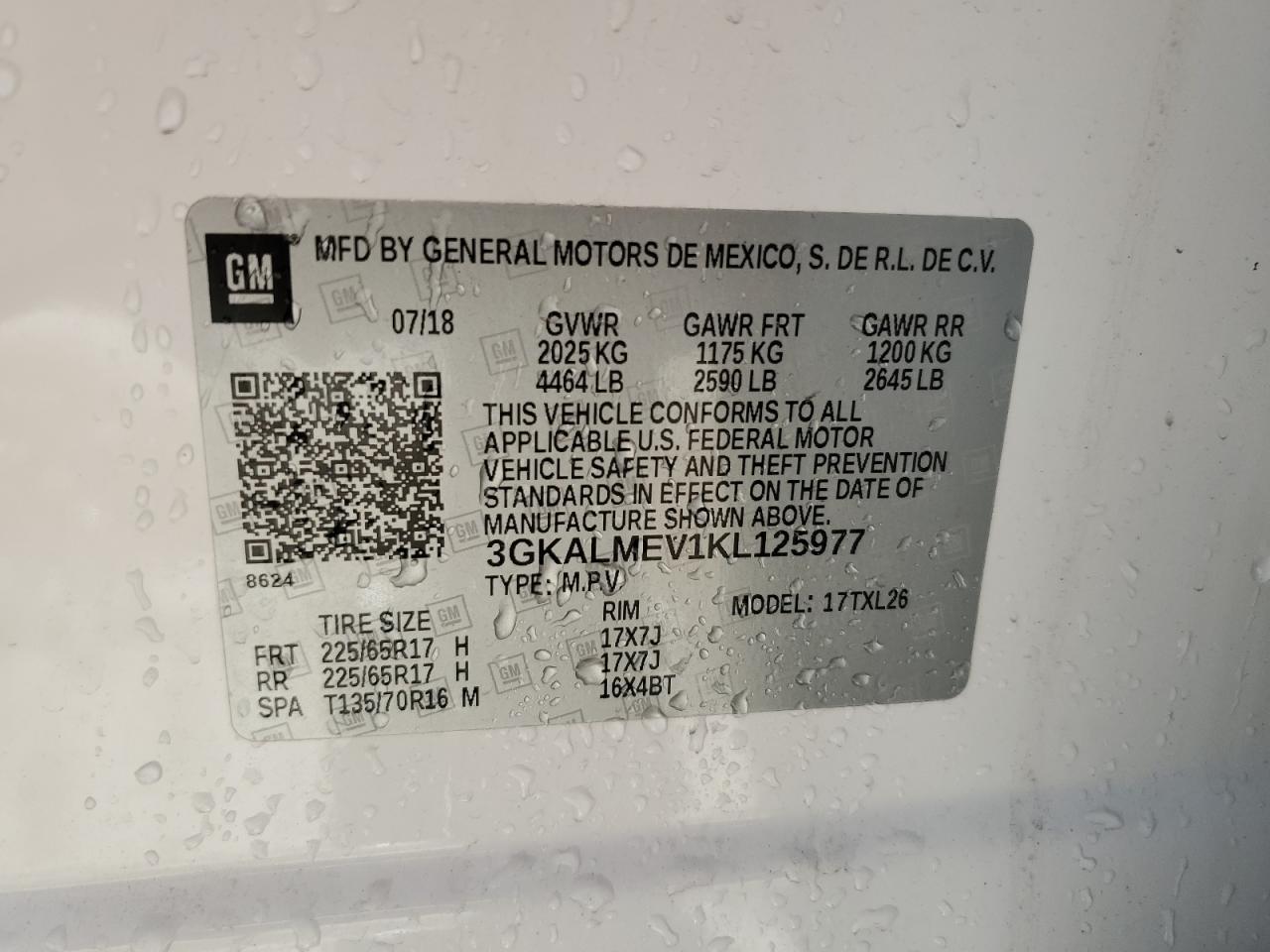 3GKALMEV1KL125977 2019 GMC Terrain Sle