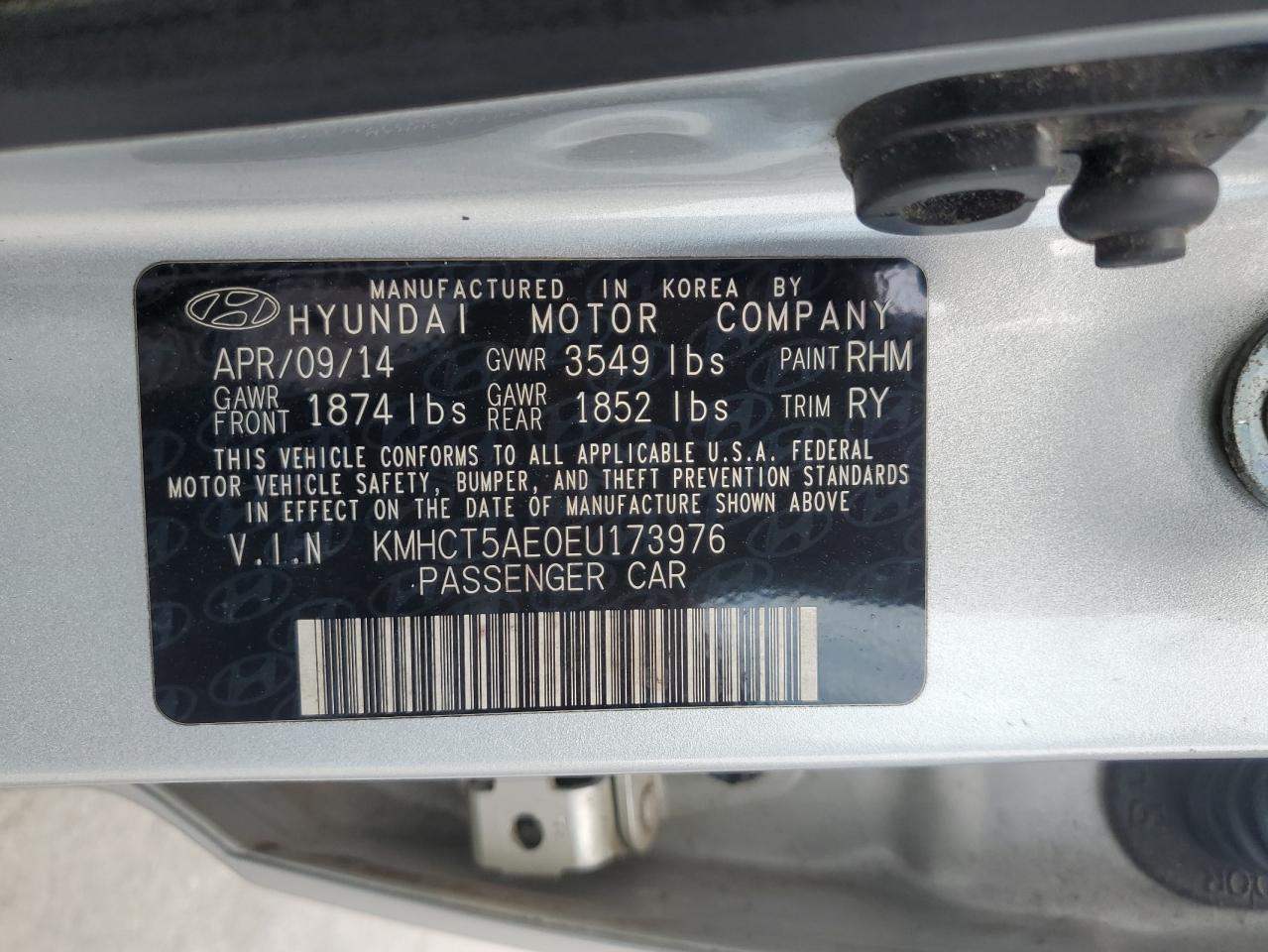 KMHCT5AE0EU173976 2014 Hyundai Accent Gls