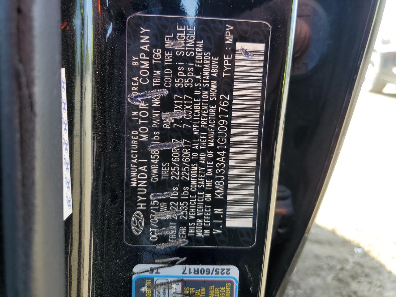 KM8J33A41GU091762 2016 Hyundai Tucson Limited