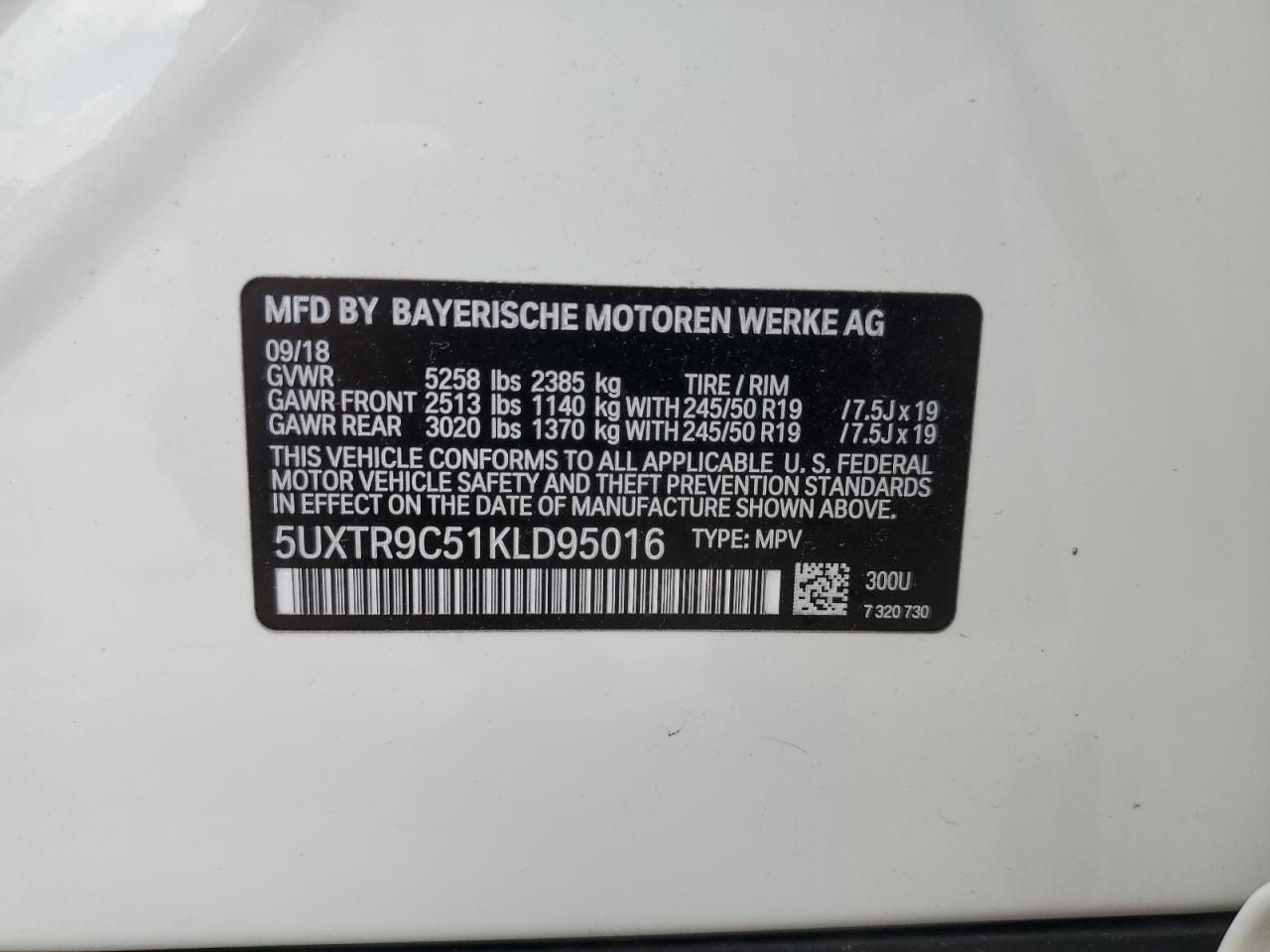 5UXTR9C51KLD95016 2019 BMW X3 xDrive30I