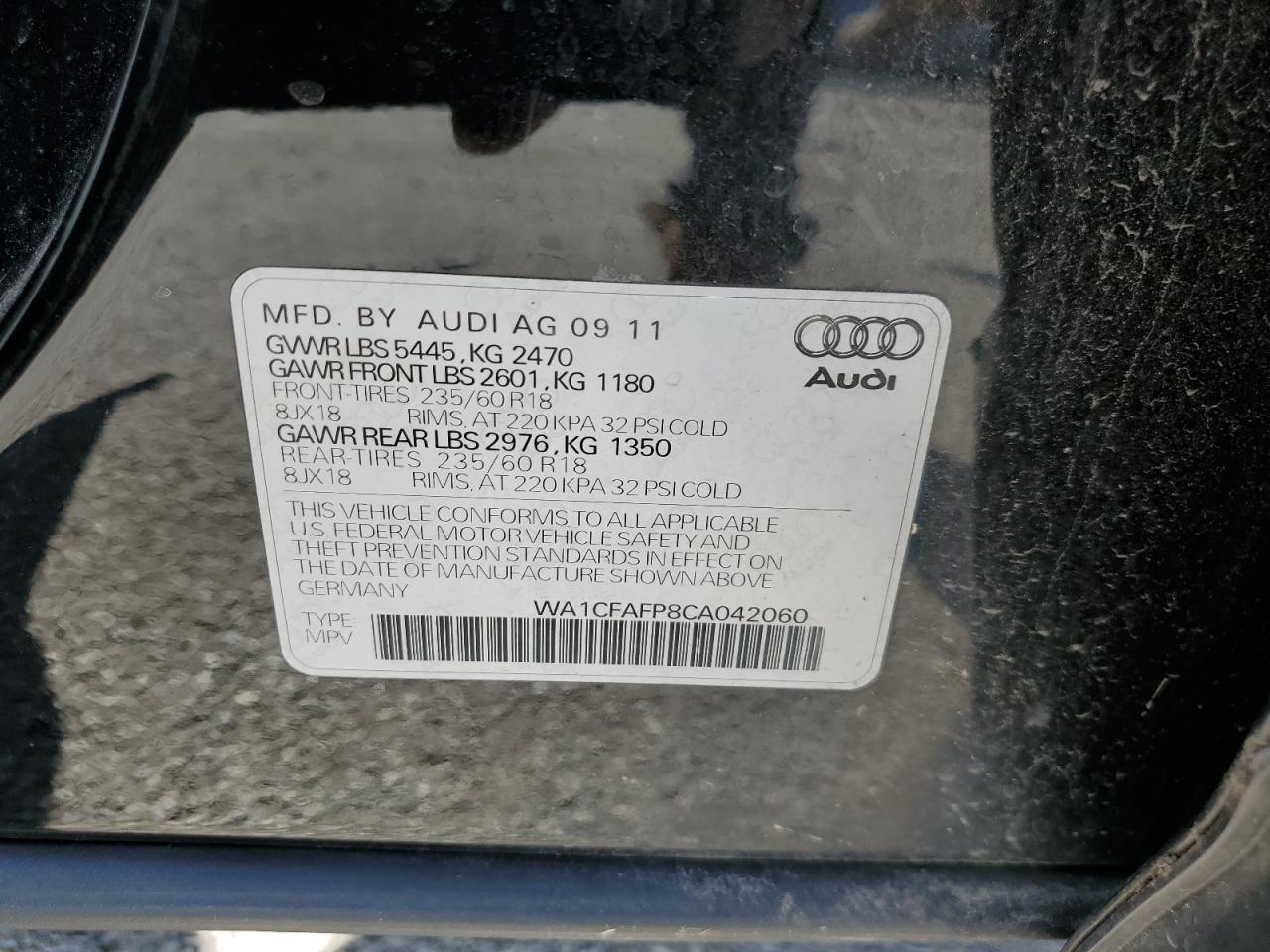 WA1CFAFP8CA042060 2012 Audi Q5 Premium